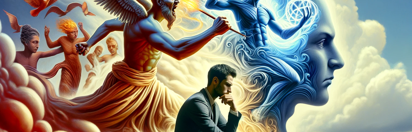 An image theme based on 'Overcoming anger' showing good and evil in thoughts