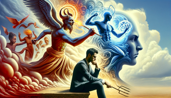 An image theme based on 'Overcoming anger' showing good and evil in thoughts